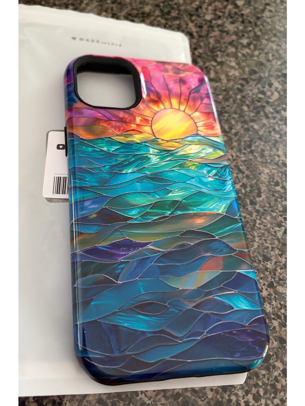 Stained glass look ocean sunset iPhone 15 plus case